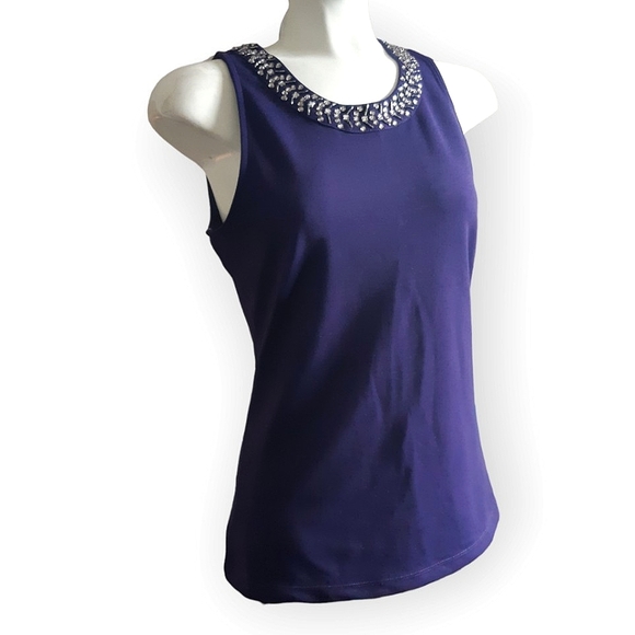 CHIC by Jacob purple rhinestone crystal collar keyhole drapey top medium - Picture 1 of 7